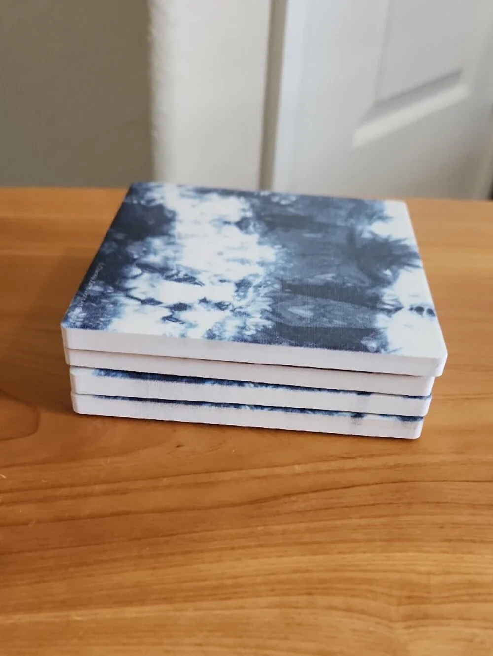 Set of 4 Blue and White Abstract Tile Coasters